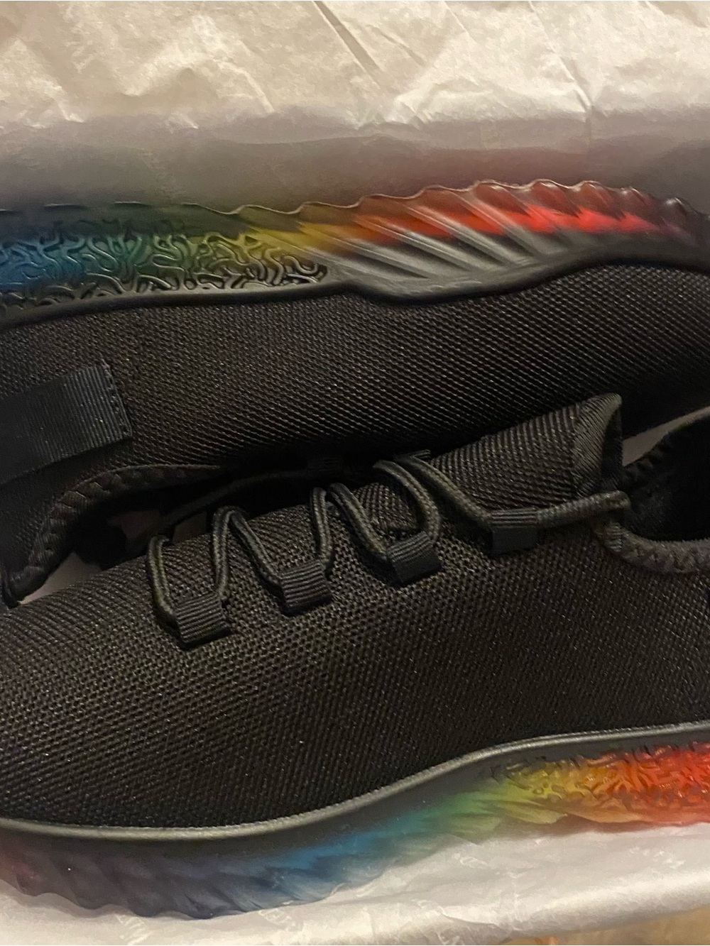 Wanted Black Knit Sneakers with Rainbow Gradient Sole